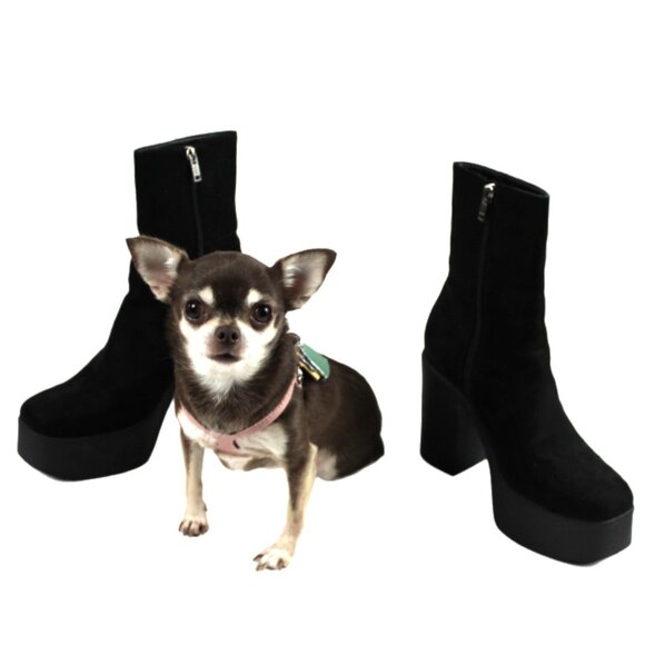 Lamoda Platform Chunky Heel Black Faux Suede Leather Mid Calf Boot, Size… - Picture 6 of 8